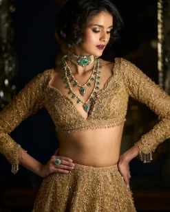 Gold Three-Dimensional Lehenga Set