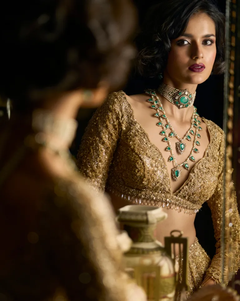 Gold Three-Dimensional Lehenga Set