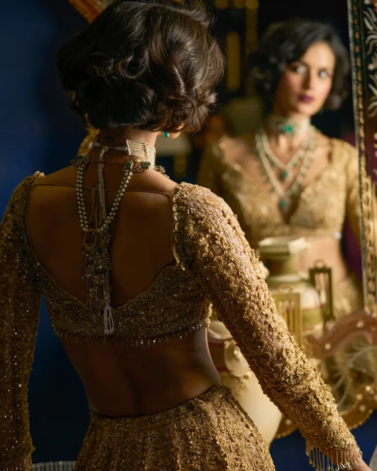 Gold Three-Dimensional Lehenga Set