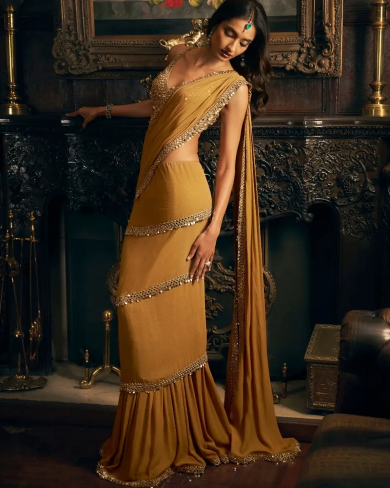 Gold Wrap Around Sari Set