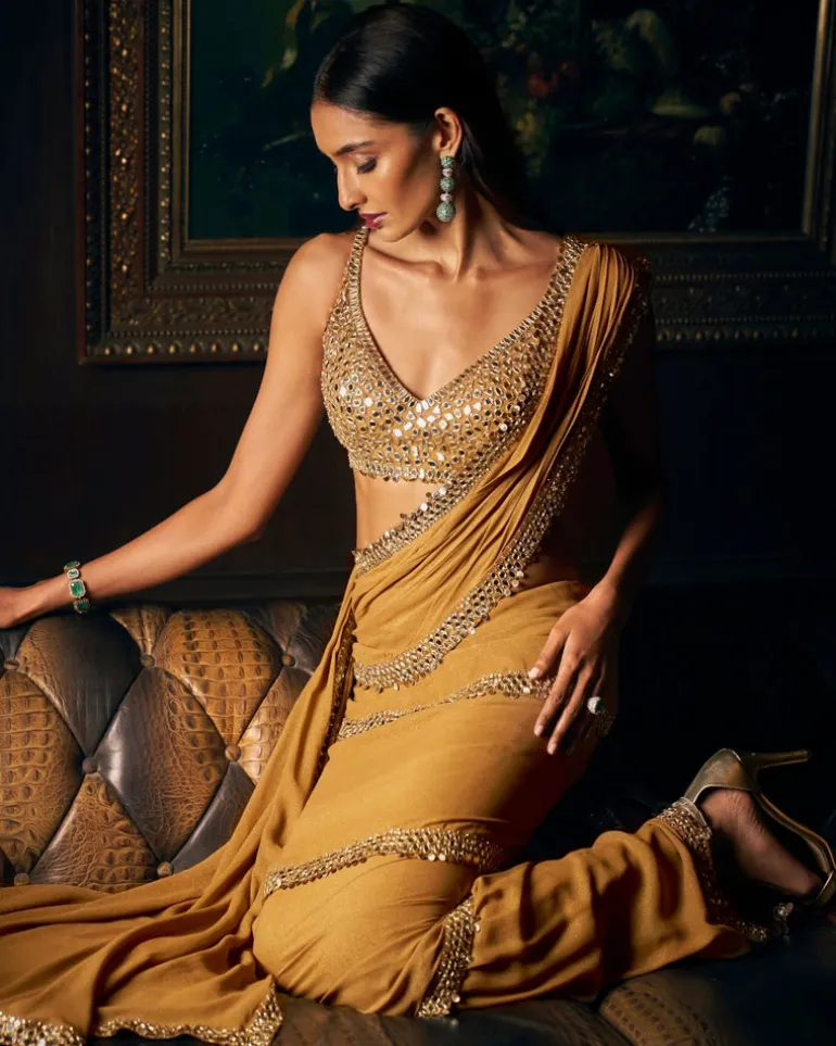 Gold Wrap Around Sari Set