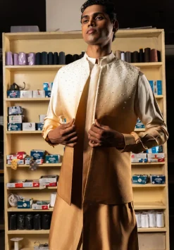 Gold Yaara Open Bandi With Matching Kurta Pajama Set