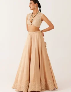 Golden Beige Embroidered Silk Satin Lehenga