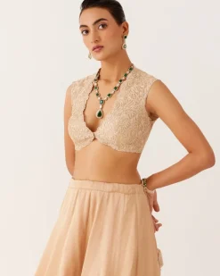 Golden Beige Embroidered Silk Satin Lehenga
