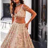 Golden Glitter Ivory Organza Embroidered Lehenga Set