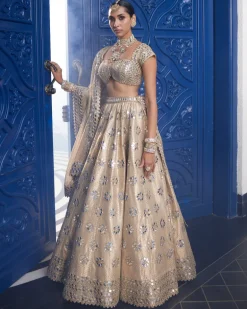 Golden Shimmer Organza Flower Lehenga Set