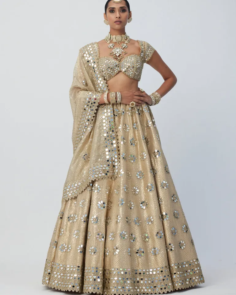Golden Shimmer Organza Flower Lehenga Set