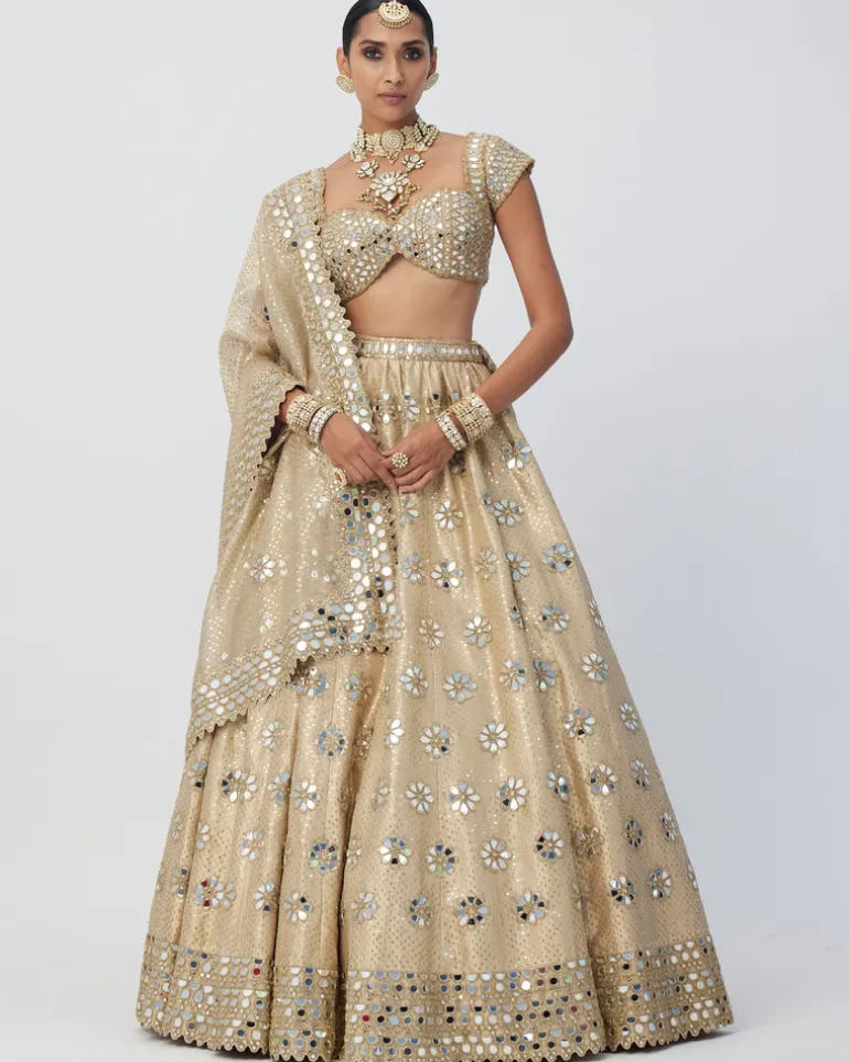 Golden Shimmer Organza Flower Lehenga Set