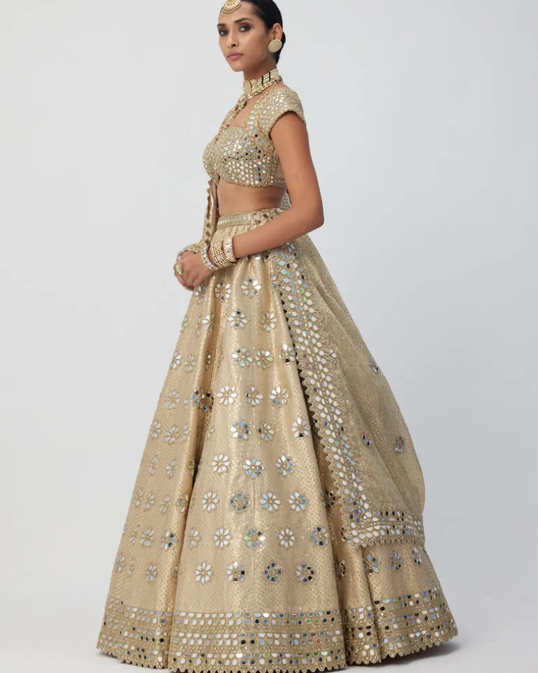 Golden Shimmer Organza Flower Lehenga Set