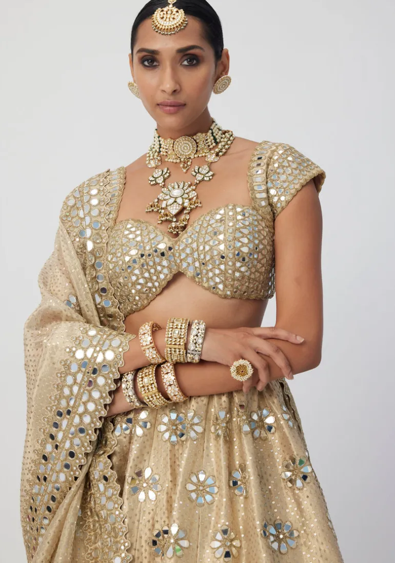 Golden Shimmer Organza Flower Lehenga Set