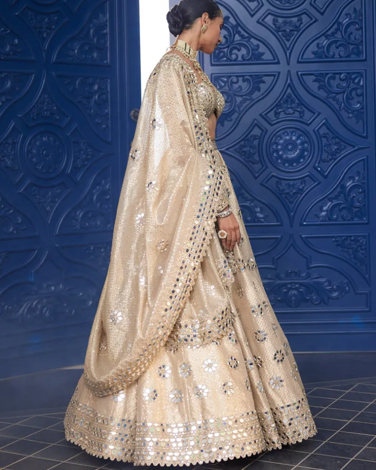 Golden Shimmer Organza Flower Lehenga Set