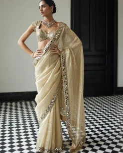 Golden Shimmer Organza Sari Set