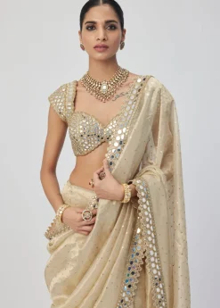Golden Shimmer Organza Sari Set