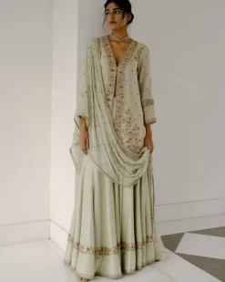 Gota & Dabka Front Open Kurta With Sharara