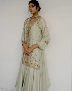 Gota & Dabka Front Open Kurta With Sharara