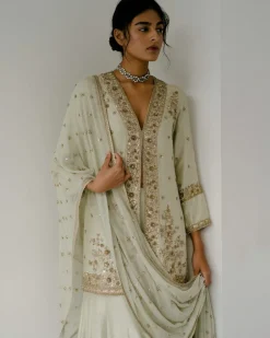 Gota & Dabka Front Open Kurta With Sharara