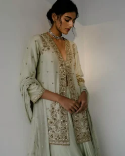 Gota & Dabka Front Open Kurta With Sharara
