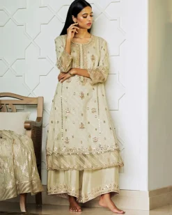 Gota And Mirror Work Banarasi Kurta
