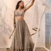 Gray 3D Flower Lehenga Set