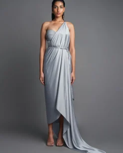 Gray Draped Sari With Bustier Set