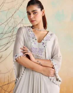 Gray Embellished Draped Kaftan