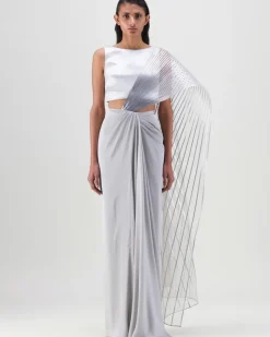 Gray Structured Pallu Sari Set