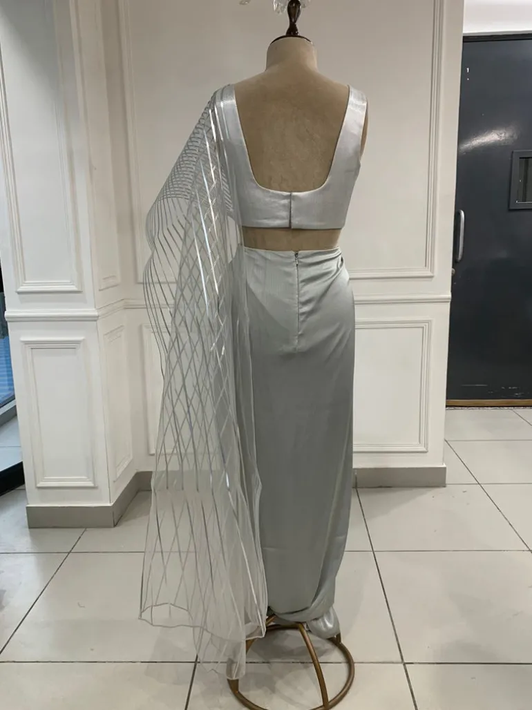 Gray Structured Pallu Sari Set