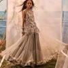 Gray Tassel Top With Frill Lehenga Set