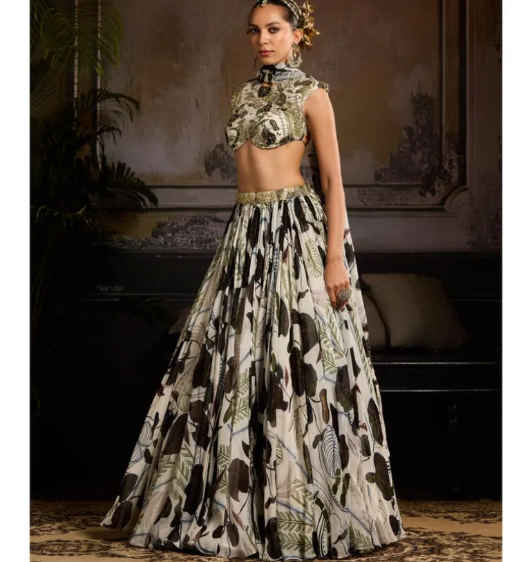 Green & White Dew Lehenga Set