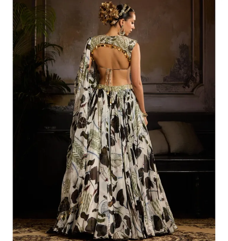 Green & White Dew Lehenga Set