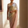 Green And Pink Ombre Organza Sari Set