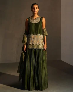 Green Embroidered Kurta & Sharara Set