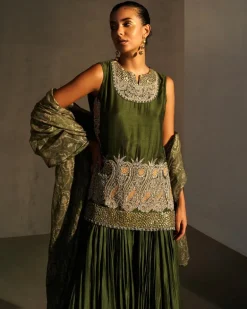 Green Embroidered Kurta & Sharara Set