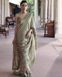Green Embroidered Sari Set