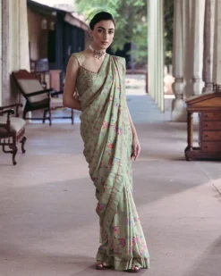 Green Embroidered Sari Set