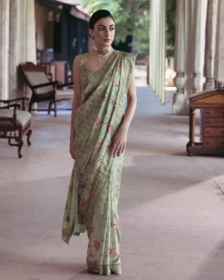 Green Embroidered Sari Set