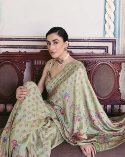 Green Embroidered Sari Set
