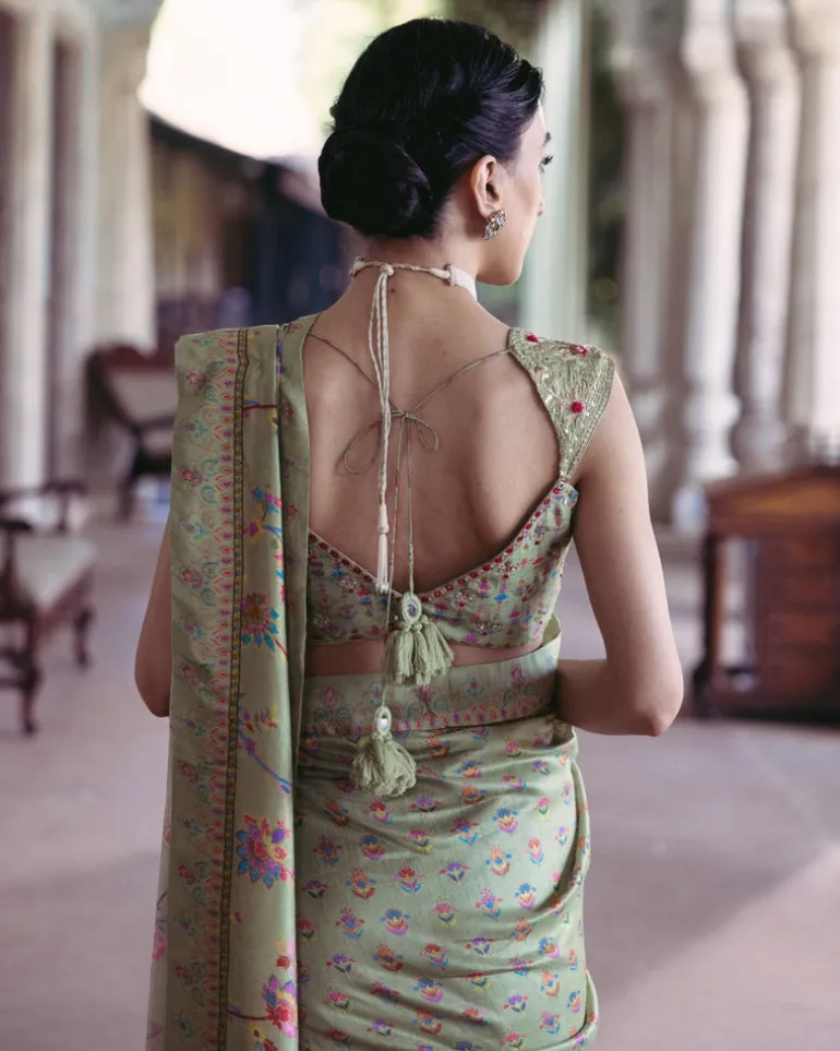 Green Embroidered Sari Set