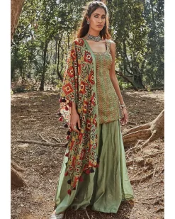 Green Embroidered Tunic Set