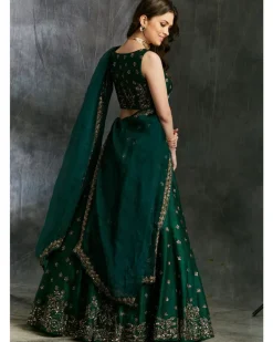 Green Emerald Lehenga With Organza Dupatta