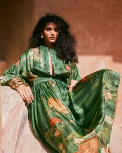 Green Floral Flowy Dress