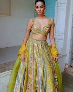 Green Floral Lehenga Set