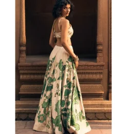 Green Floral Print Lehenga Set