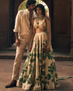 Green Floral Print Lehenga Set
