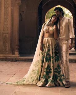 Green Floral Print Lehenga Set