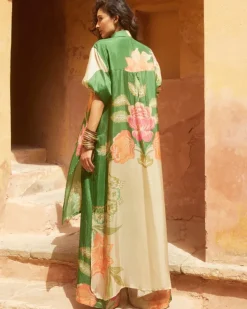 Green Habutai Floral Kurta Set