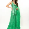 Green Mirror Work Sharara Set