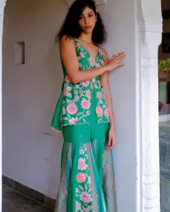 Green Peplum Sharara Set