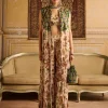 Green Print & Embroidered Cape Set