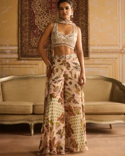 Green Print & Embroidered Sharara Set